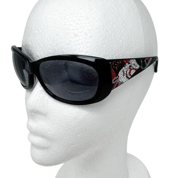 Judith Leiber vintage black red rhinestone Kabuki mask sunglasses w/ case - Picture 1 of 11